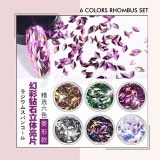 6 warna Rhombus Triangle Sequins nail set glitter nail art