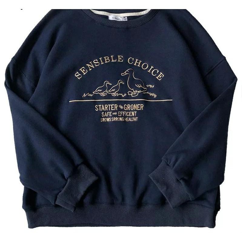 SENSIBLE CHOICE SWEATER OBLONG CREWNECK BAHAN FLEECE-Navy