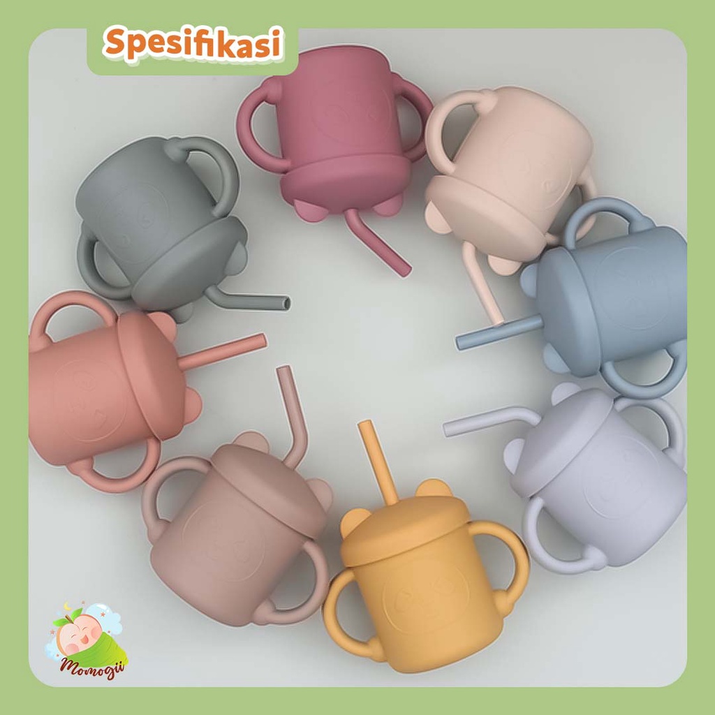MOMOGII 2in1 Gelas Training Cup Bayi dan Gelas Snack Cemilan Anak Silikon Premium FREE 2 SEDOTAN