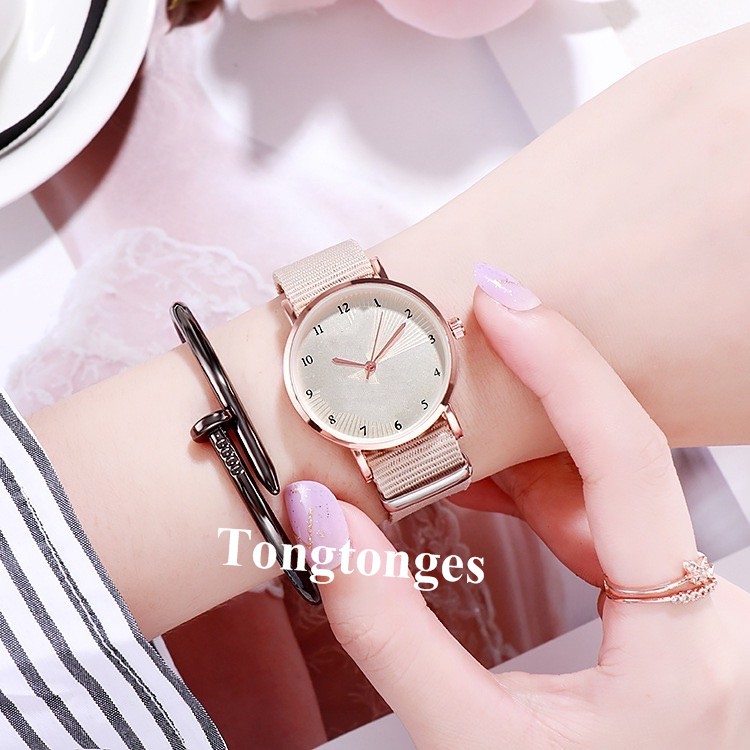 JAM TANGAN WANITA COUPLE GAYA KOREAN SIMPLE JAM FASHION MEN WOMEN RANTAI NYLON