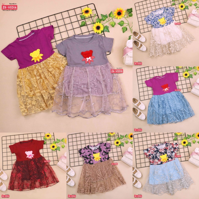 Dress Tsana uk 1-3 Tahun / Gaun Brukat Pesta Cewek Dres Import Brokat Anak Perempuan Lengan Pendek