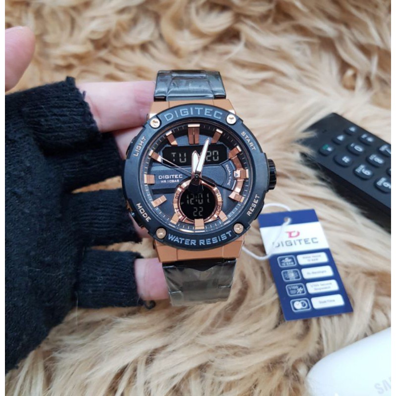 Jam Tangan Cowo Pria Digital Analog Dual Time Stainless Steel Original DIGITEC DA 3111 Water Resist