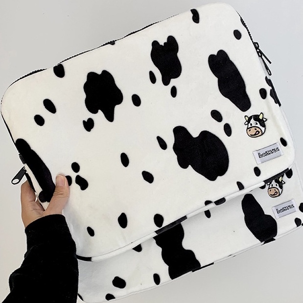 Sleeve Pouch Sarung Tas Bag Case Ipad Tab Tablet Macbook Air Pro Laptop Asus Acer Lenovo HP Huawei 11 12 13 14 15 inch Motif Gambar Sapi Cow Milk Warna Hitam Putih Lucu Cute Murah Korean Model