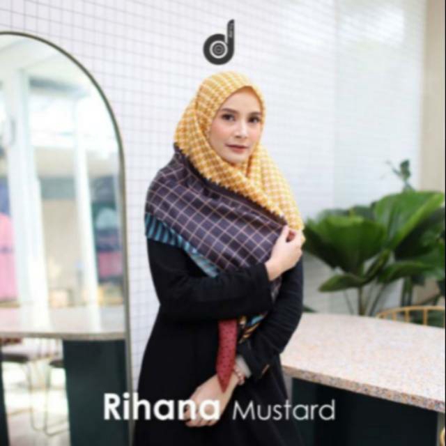 (COD) HIJAB SEGI EMPAT VOAL MOTIF DENAY RIHANA MUSTARD TERBARU Wk22X