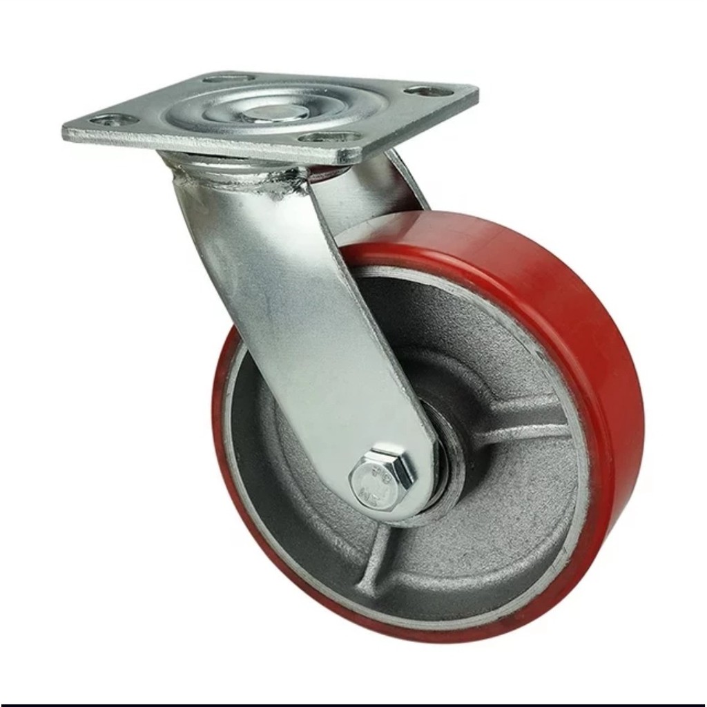 Roda Caster Troli / Troly PU Merah 6 Inch Taiwan Heavy Duty Hidup ( Putar )