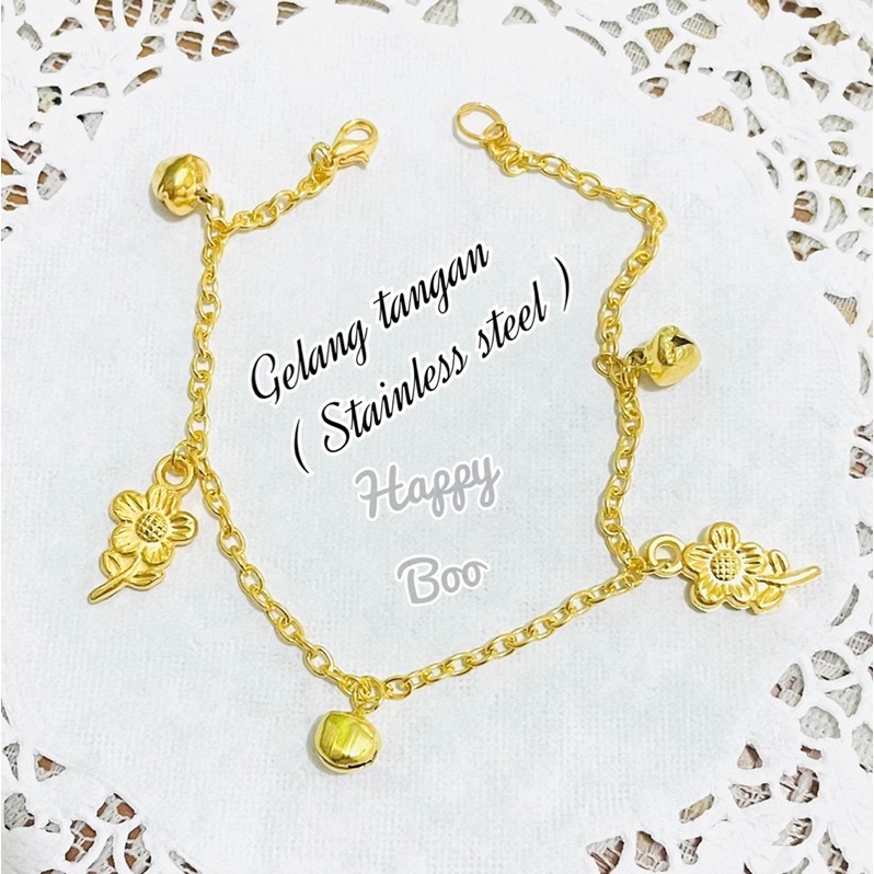 Gelang tangan sylver stainless owl lonceng blink gold silver stainless steel