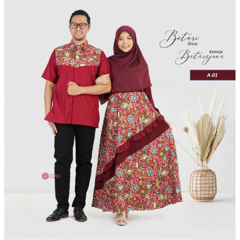 Baju Batik Couple Zizara | Betari dress & kemeja Batarajuna