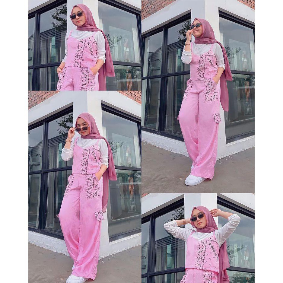 Bandana one set / setelan wanita / one set kulot / one set kekinian / korean style / tanktop lilac /