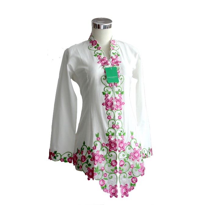 Kebaya Katun Bordir 5 Warna Elisa Putih BW Ukuran S, M, L, XL, 2L, 3L, 4L, 5L 715 BW