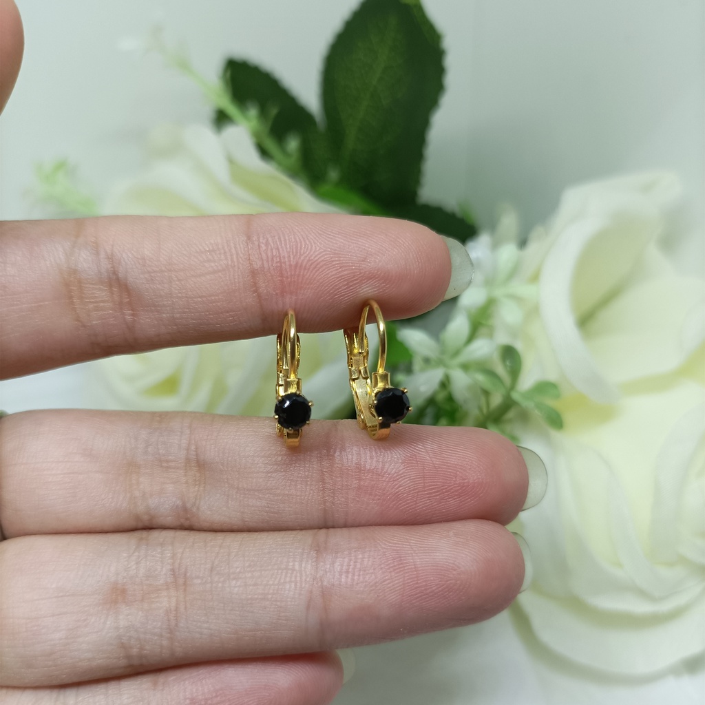 1 Pasang Anting Titanium Wanita 24K Anting Hoop Zirkon Mini berlapis Emas Ear Studs