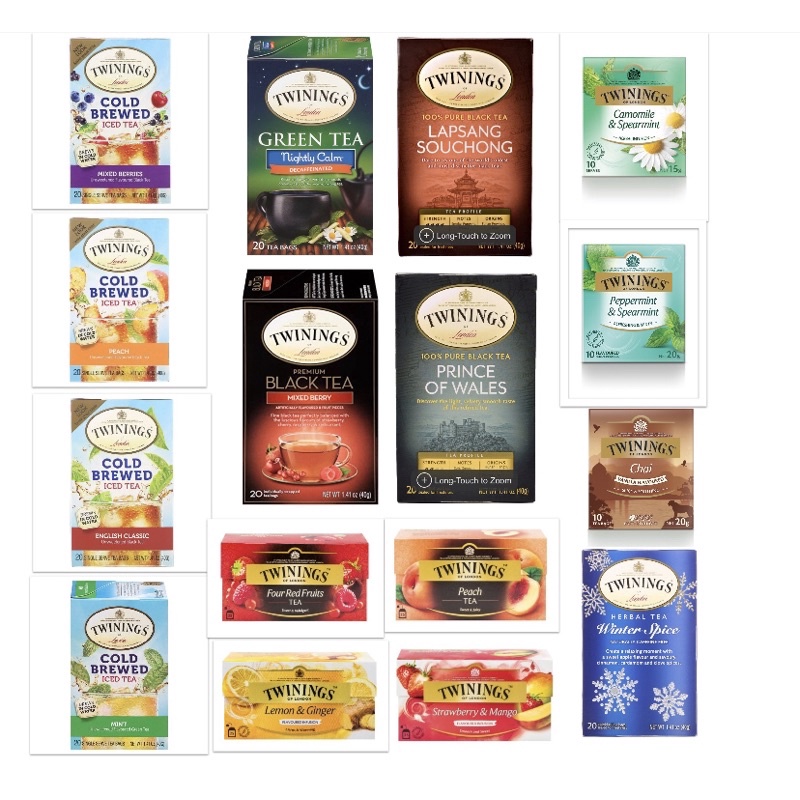 

Twinings Cold Brewed Iced Tea Peach - Lapsang Souchong - Chai - Winter - Prince of Wales - Four Red