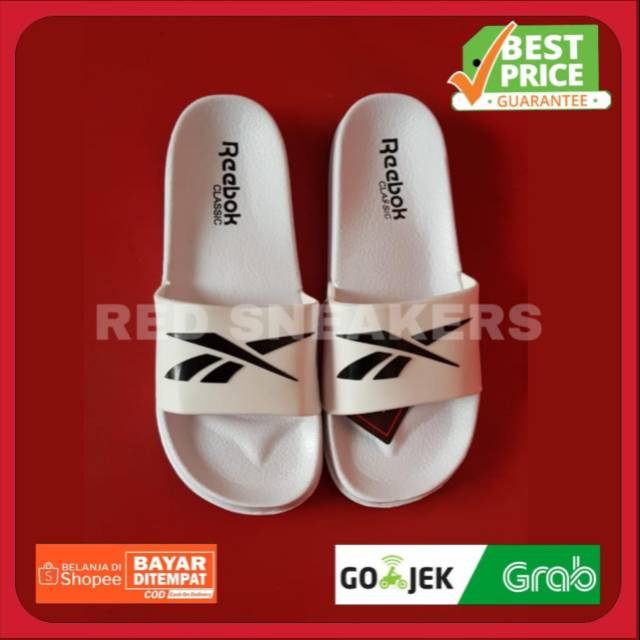 SENDAL REEBOK SLIDE SANDAL SPORT FLIP PUTIH HITAM  PRIA WANITA IMPORT