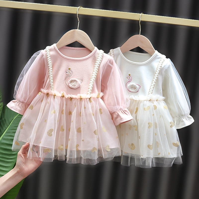 SALE DR99-Dress Bayi Anak Perempuan Love Swan Tutu