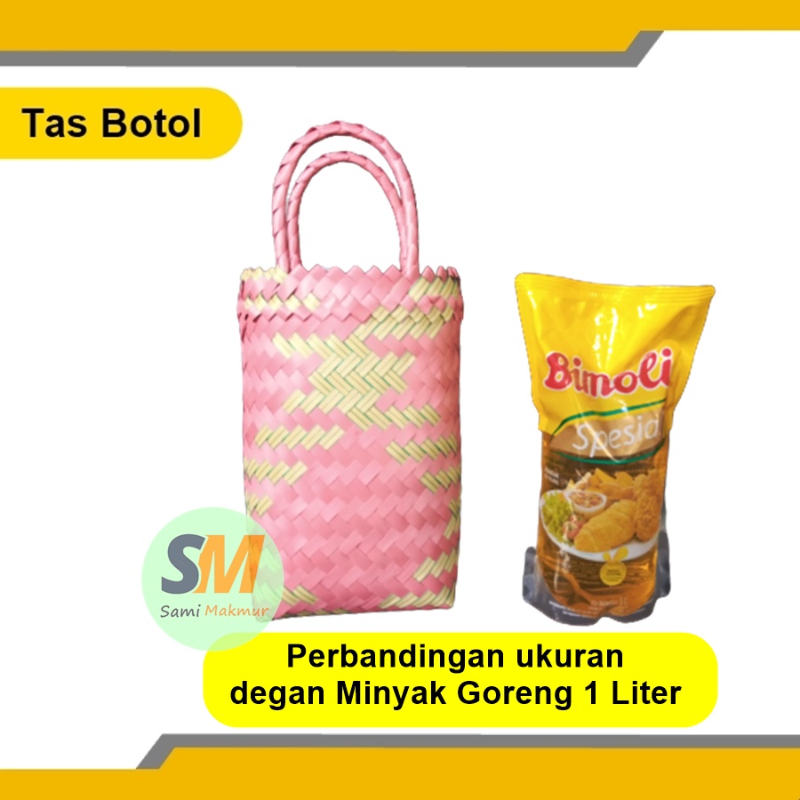 Tas Souvenir Tinggi / Tas Anyaman Plastik Polos Botol / Tas Hampers Bingkisan Untuk Botol Kain