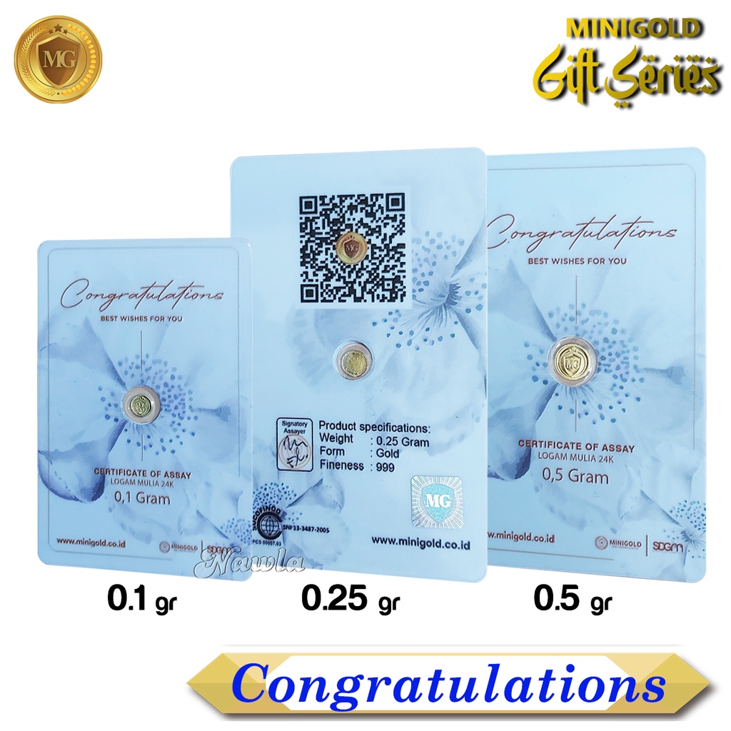 Minigold Gift Series CONGRATULATIONS Asli Logam Mulia Emas Murni 24 Karat Gift Card Hadiah Kado Prestasi