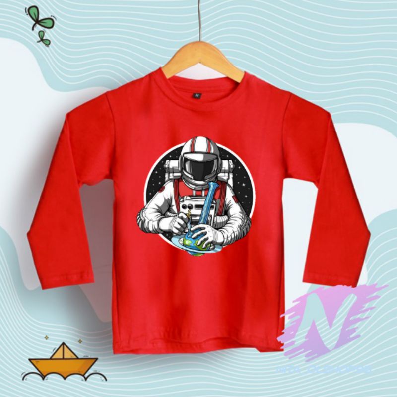 kaos astronot kartun animasi kaos anak lengan panjang astronot