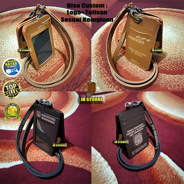

Tempat Id Card Custom Logo Tulisan Kulit Gantung / Id Card Holder Custom Logo Kulit / Name Tag Holder custom tulisan kulit