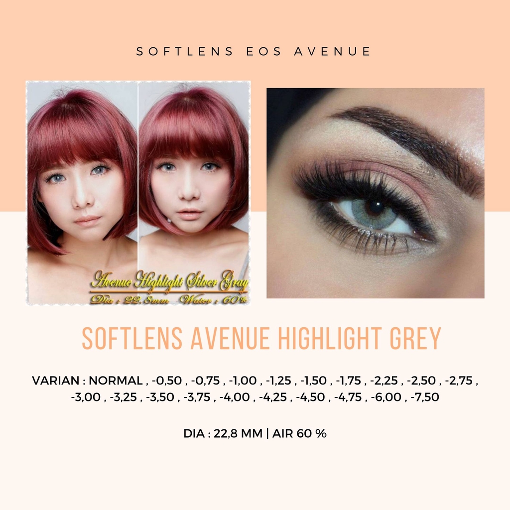 Softlens/lensa avenue highloght grey -normal/minus /lensa mata/softlens mata