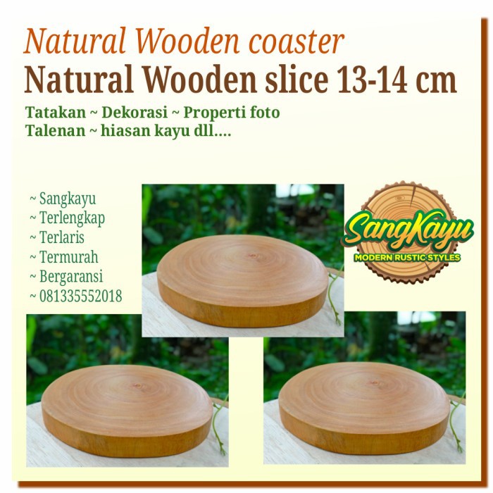 Tatakan talenan kayu alami diameter 13-14 properti foto wooden coaster