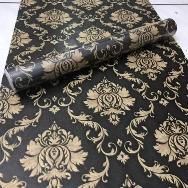 Wallpaper stiker dinding motif batik gold dasar hitam