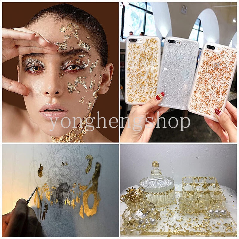 3g Kertas Foil Glitter Warna Gold Silver Tembaga Untuk Dekorasi Nail Art DIY