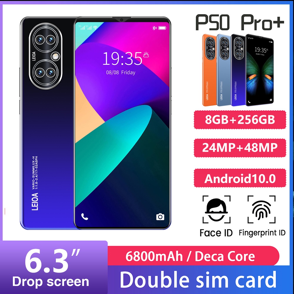 Handphone P50 Pro Smartphone 8GB + 256GB Global Versi 6.3 inch Cellphone Bluetooth Dual Card SIM MobilePhone Android