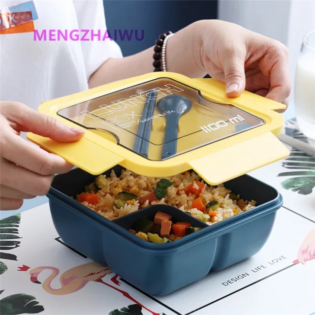 Lunch Box Kotak Bekal Kotak Makan Ompreng Tempat Makan Set Free Sendok Sumpit 1100 ML BPA FREE 0228