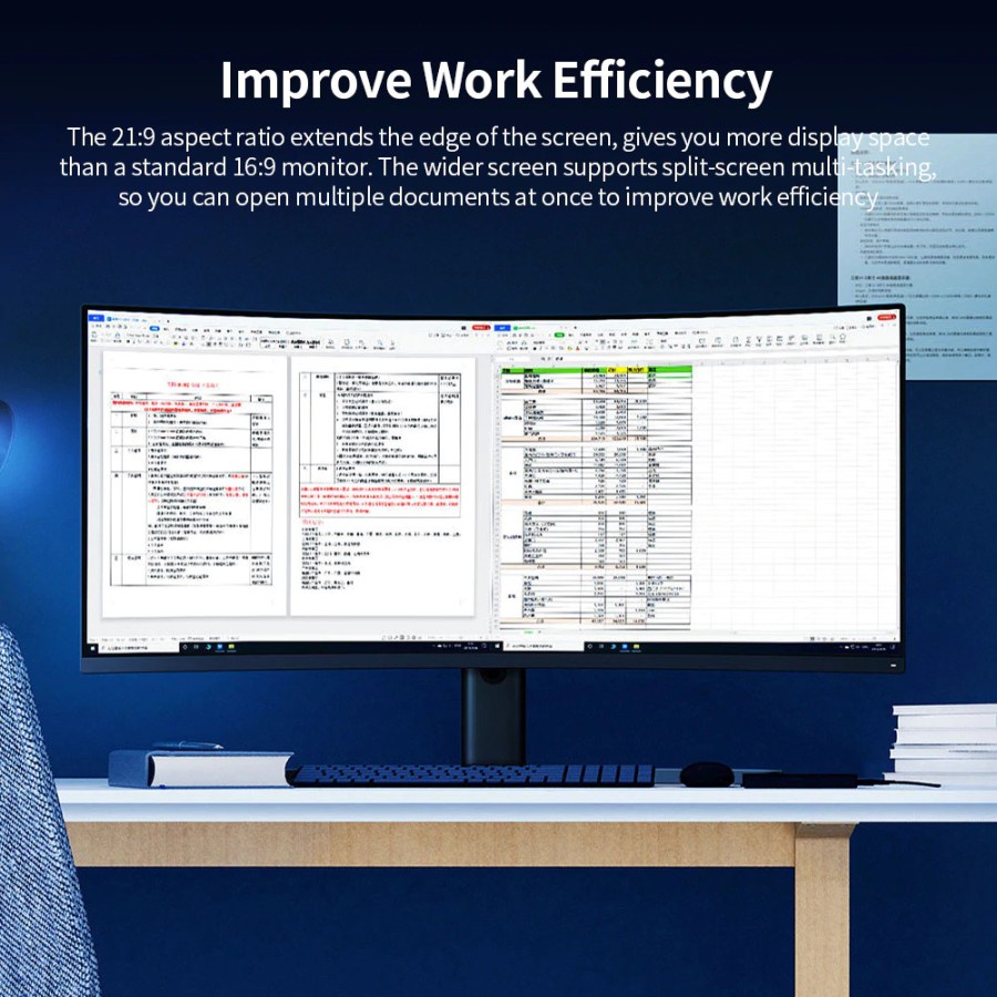 Gaming Monitor Xiaomi Ultra Wide Curved 34&quot; 1440P 144Hz AMD Free-Sync