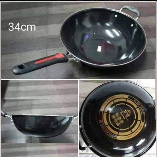 Wajan Enamel Gagang Diameter 34cm Penggorengan Hitam Anti Gores