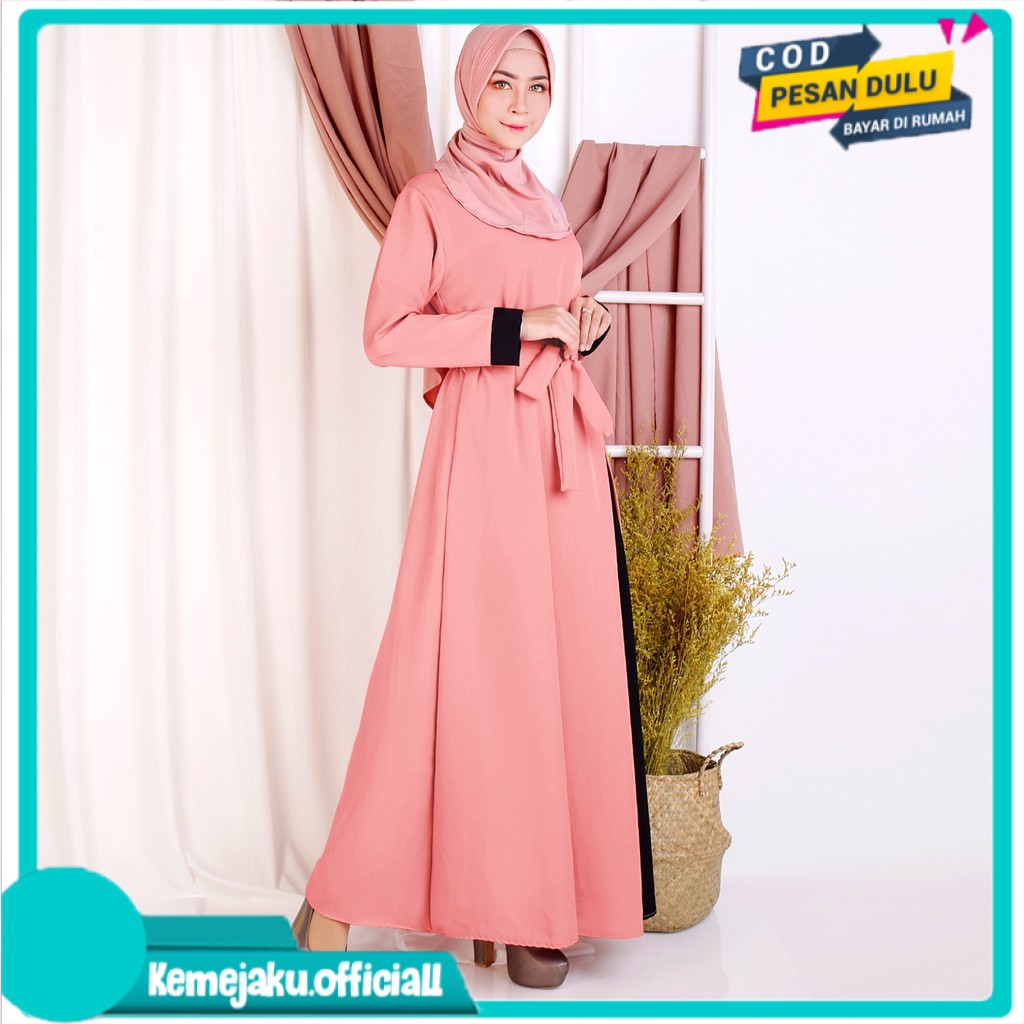 Long Dress Gamis maxi Wanita Muslim kombinasi warna -  Ayesha - Baju Gamis Wanita Terbaru Kekinian