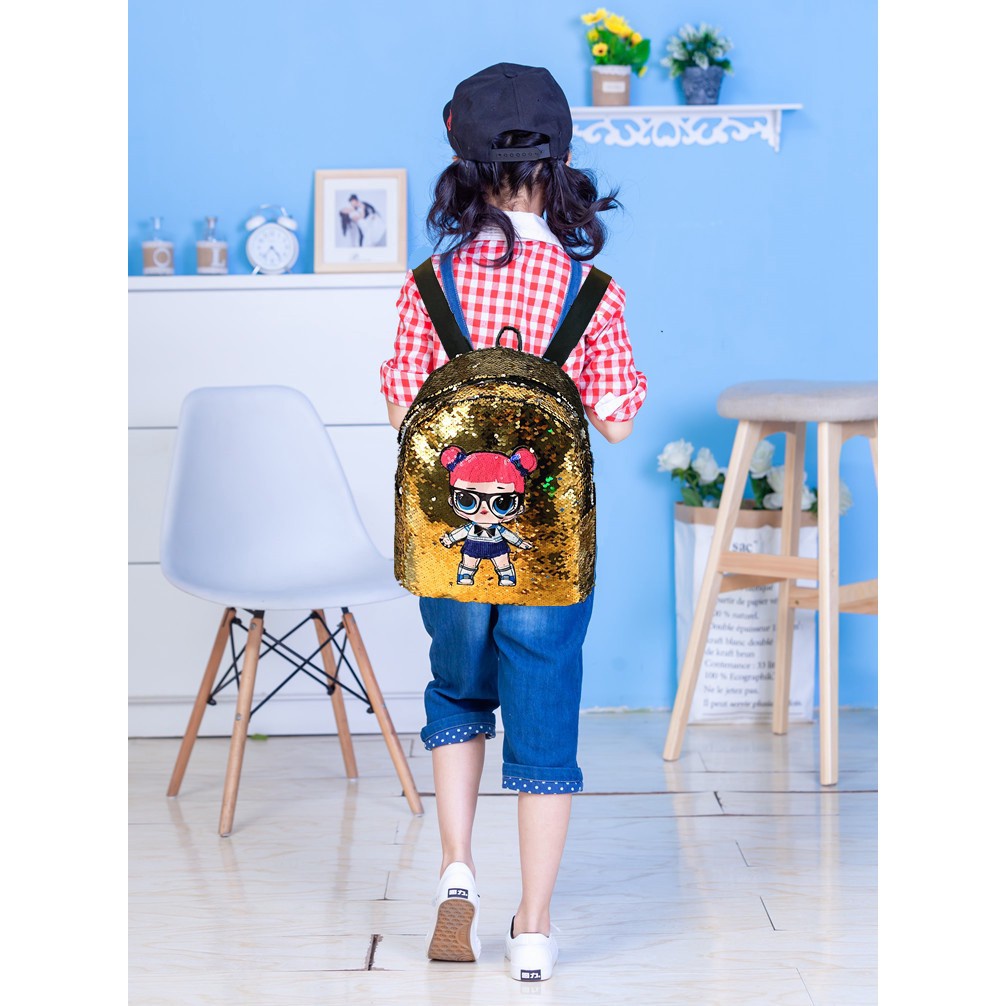 Swopply SW1388 Tas Ransel Anak Karakter LOL Tas Glitter Backpack Sequin Fashion