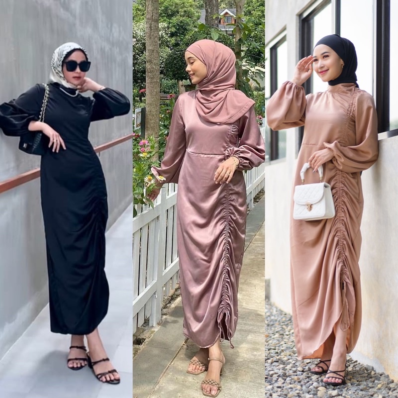 andini dress (READY STOK) silk dress pemium velvet satin dress gaun bridesmaids dress serut silk simple kekinian maxmara dress lamaran dress kondangan dress jumbo bigsize upsize darla dress derla satin dress