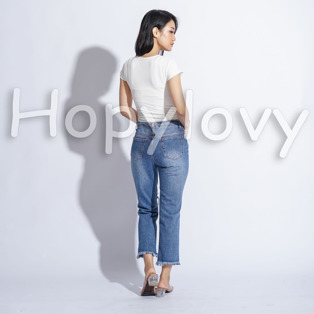 HOPYLOVY - Celana Boyfriend Ripped Jeans Wanita Rawis  Lucinna