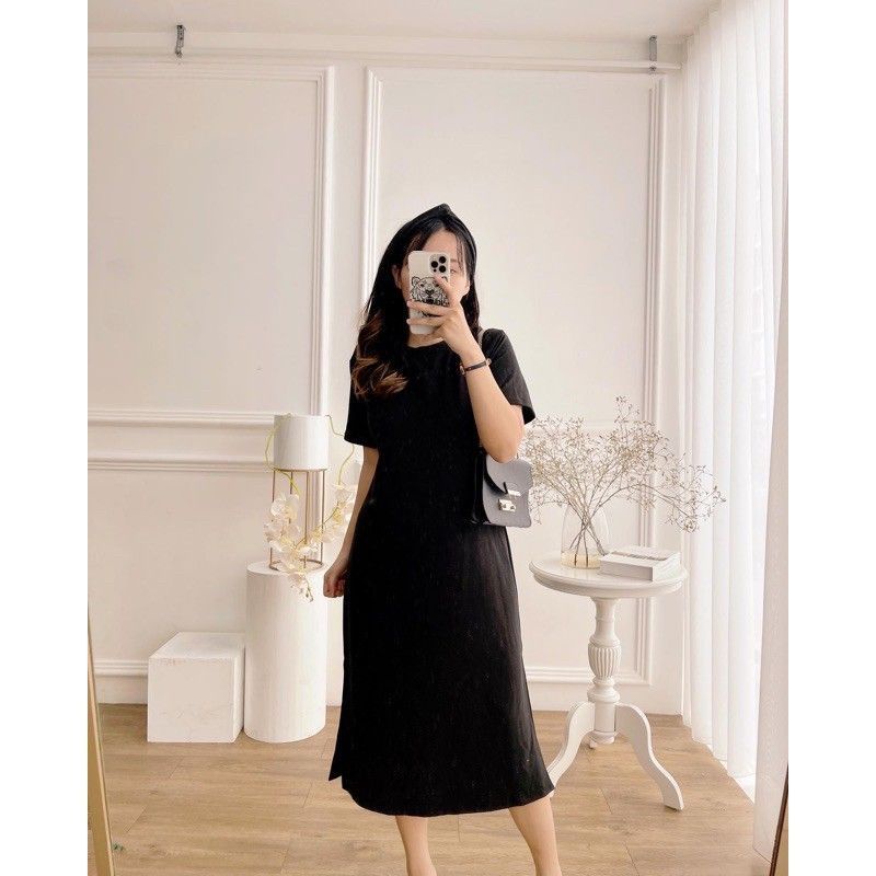 Dress polos hitam // Dress simple hitam // midi dress hitam
