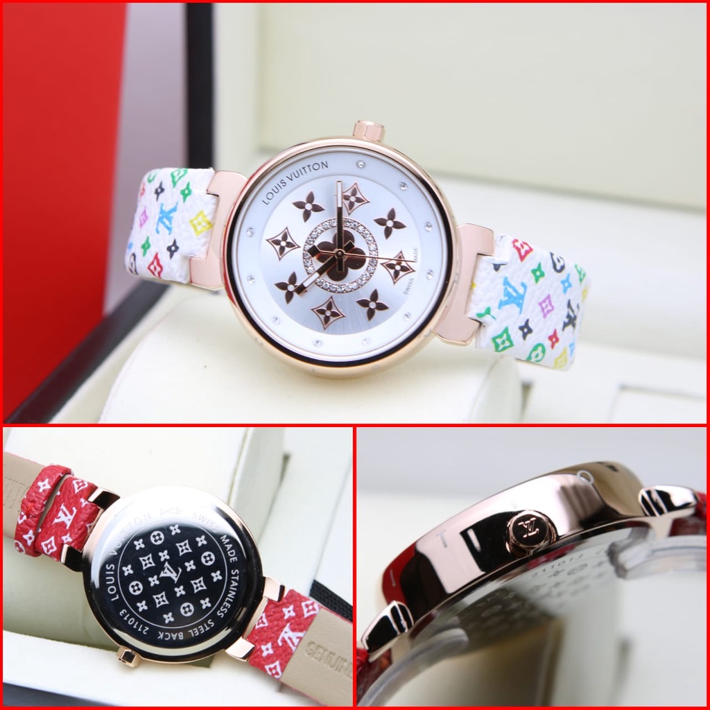 JAM TANGAN WANITA LV KULIT - DIAMETER 3,5 CM -