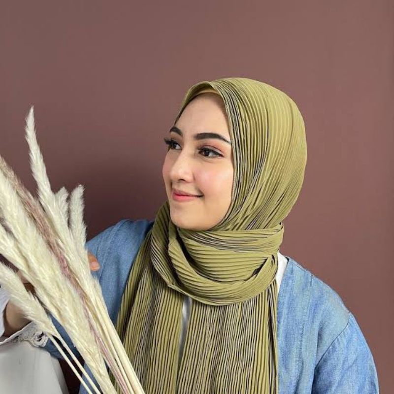 hijab pashmina plisket premium panjang 75x170 tanpa garis tengah//pashmina plisket terlaris murah-Army