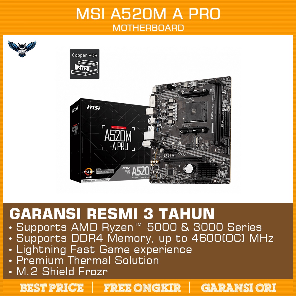 MSI A520M A PRO | Motherboard AMD A520 Ryzen AM4 M-ATX