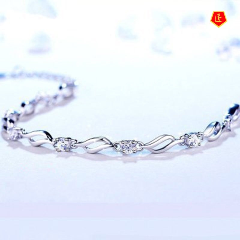 [Ready Stock]Silver Diamond Crystal Bracelet for Women Simple Sweet