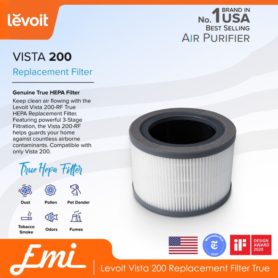 Levoit Replacement HEPA H13 True Hepa Filter Pengganti For Vista 200