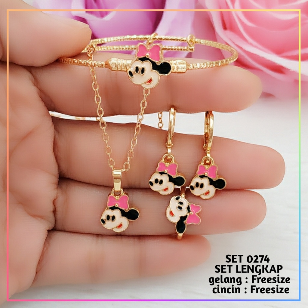 Set perhiasan xuping set anak terlaris Mickey mouse pink perhiasan baby gemoy lapis emas gold 0274