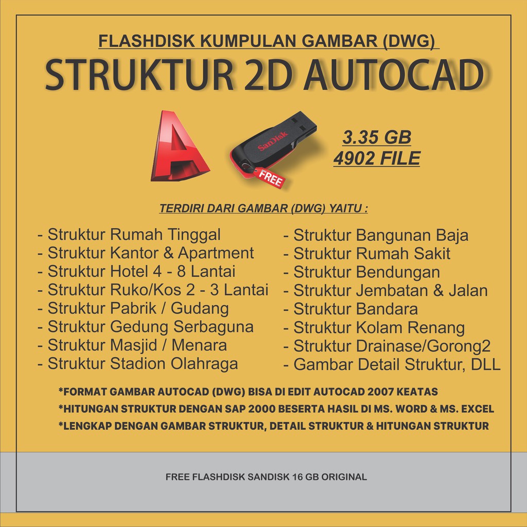 Flashdisk Gambar Struktur Autocad Dwg Shopee Indonesia