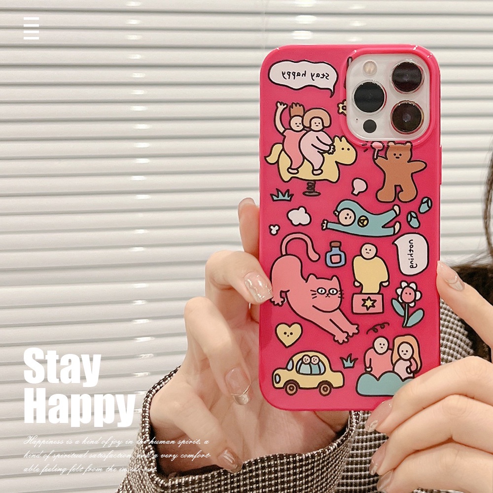 IPHONE Kartun Doodle Rose Red Jelly Soft Case Pelindung Untuk Iphone7 8 PLUS X XR XS 11 12 13 14 MINI PRO MAX SE 2020 Cute Covers