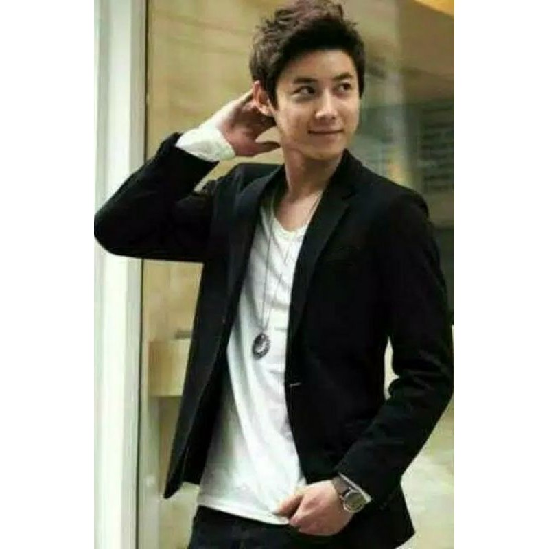 blazer formal hitam pria lengan panjang