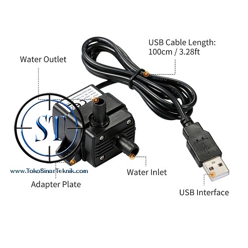 Pompa Air Mini USB Dc 3.5-9V Micro Aquarium Submersible Water Pump Plus Kabel USB 5v Powerbank