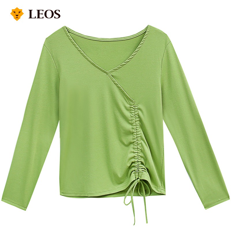 

LEOS Original Atasan Wanita Kaos Slim Lengan Panjang V-Neck Ala Fashion Korea