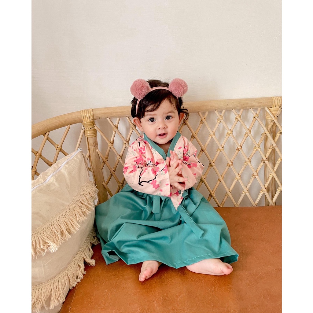 yukii HANBOK GAMIS DRESS kimono anak balita perempuan 0-12 bulan 1- 2 tahun dress muslim anak perempuan set gamis hijab baby newbron balita gamis kimono gamis hanbok anak