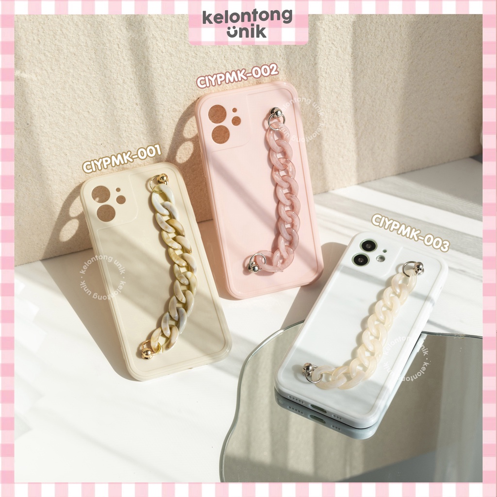 (Seri 1) For iPhone - Glossy Campro Soft Case + Marble Chain Grip/ Chain Case Rantai