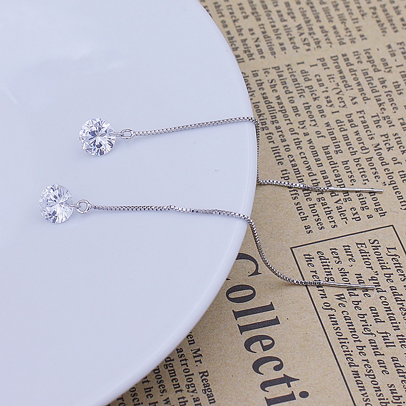 Anting Perak 925 Wanita Zirkon Kawat Telinga Berlian Longgar Perhiasan Fashion