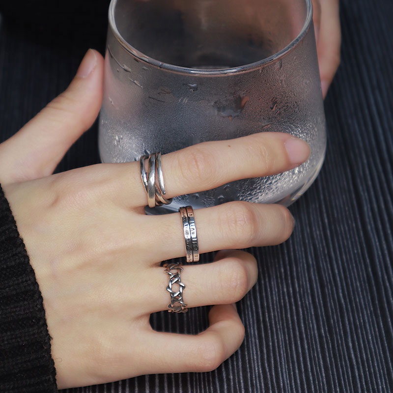 Three-piece Ring Accessories Trendy Hip Hop Fashion Light Luxury Retro