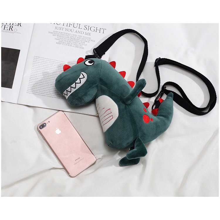 Tas Wanita Model Dinosaurus Cool Green Bahan Plush Sling Bag Import